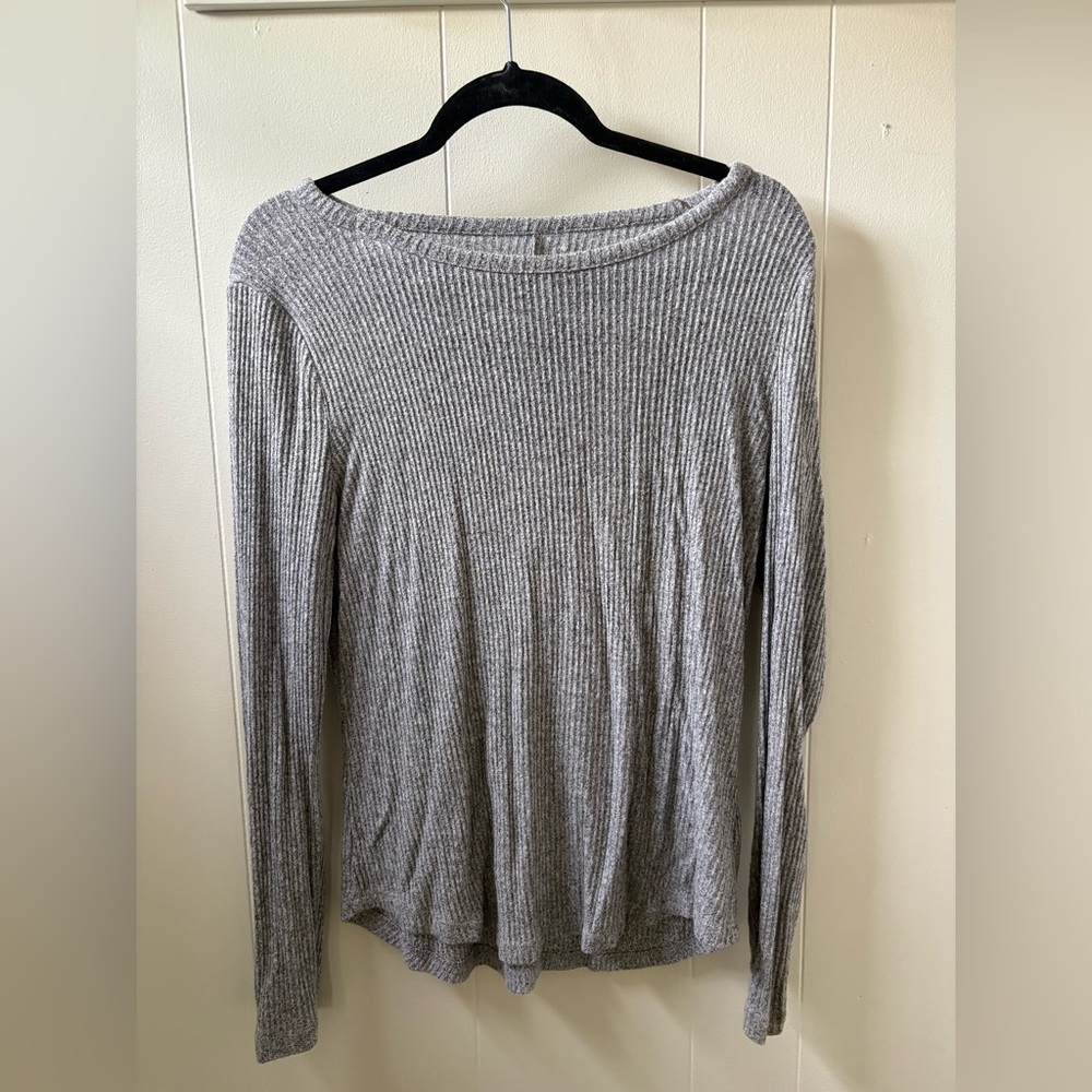 Gray Ribbed Women's Top